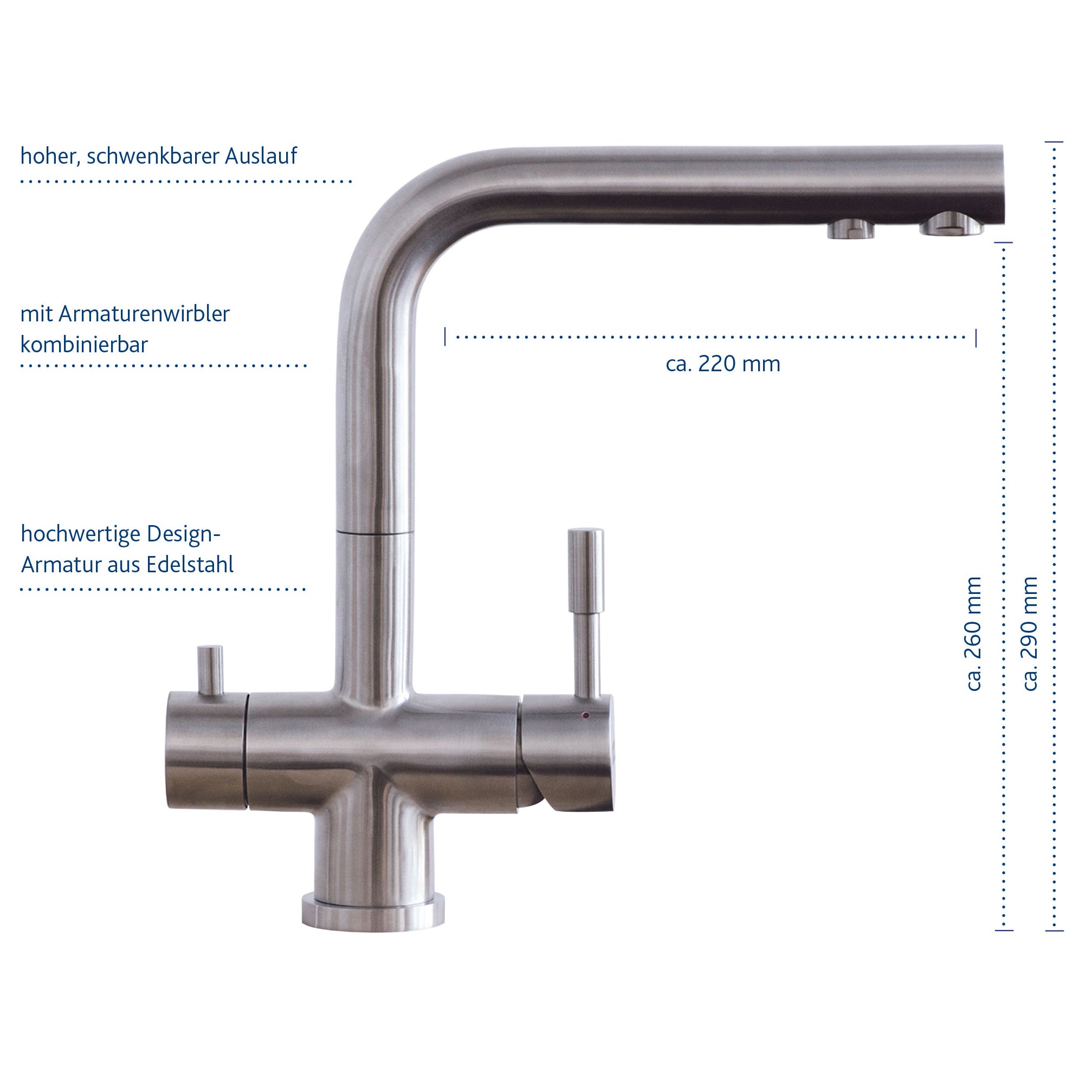 3-way tap WS3-121 stainless steel