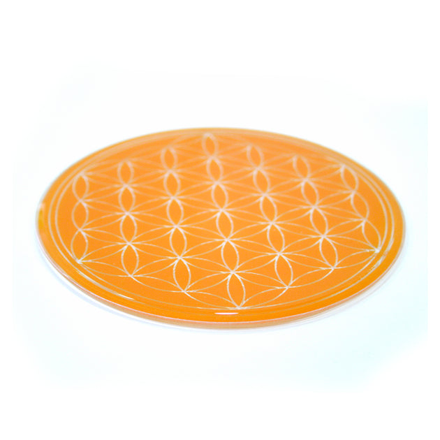 Lebensblume Untersetzer Glas orange 12,5 cm