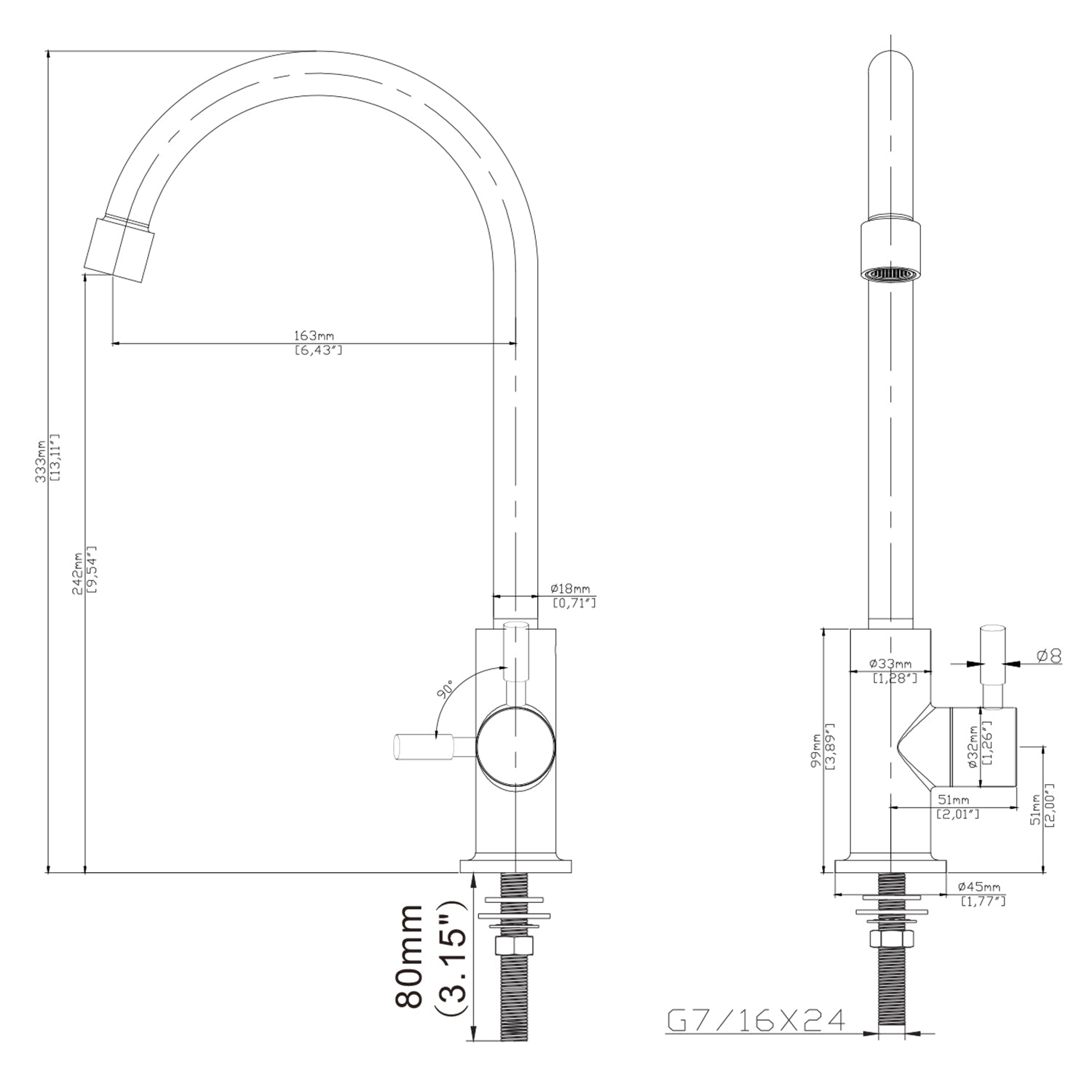 Zweithahn WS1-17m EG edelstahl matt