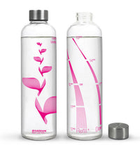 DrinkIt Now Flipper Pink, Animierende Wasserflasche mit Deckel aus Edelstahl. 1 Liter Füllmenge, Skala von 8.00 bis 18.00 Uhr. Dekor pink